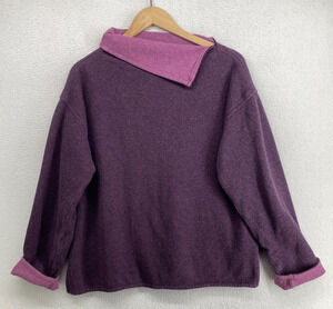 EILEEN FISHER Sweatshirt S Cotton Side Zip Funnel Neck Pullover Purple VTG